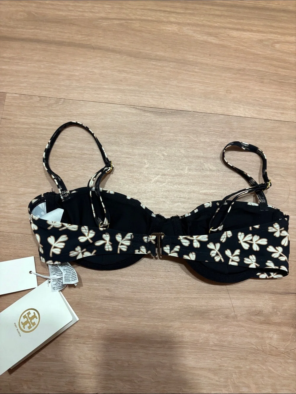 Tory Burch Black and Cream Floral Underwire Bikini Top